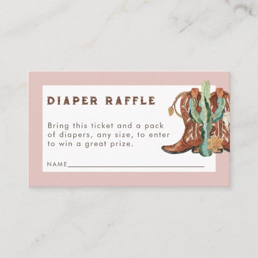 ピンクウェスタン女性のカーボーイベビーシャワーおむつラッフル エンクロージャーカード (正面)