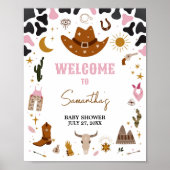 ピンクウェスタン女性のカーボーイベビーシャワーウェルカム ポスター (正面)