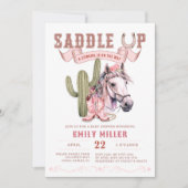 ピンクウェスタン女性のカーボーイベビーシャワーフォト招待状 招待状 (正面)