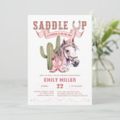 ピンクウェスタン女性のカーボーイベビーシャワーフォト招待状 招待状 (スタンド正面)