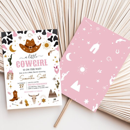ピンクウェスタン女性のカーボーイベビーシャワー 招待状