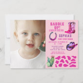 ピンクウェスタン女性のカーボーイロデオガールズフォト誕生日 招待状 (正面)