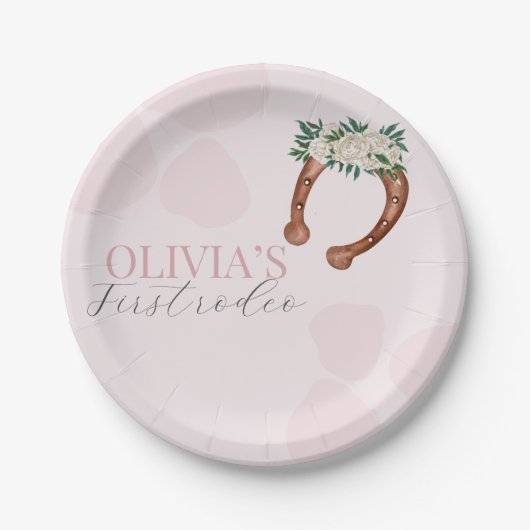 ピンクウェスタン女性のカーボーイロデオ誕生日 ペーパープレート (正面)