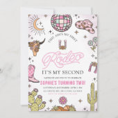 ピンクウェスタン女性のカーボーイロデオ2nd誕生日パーティー 招待状 (正面)