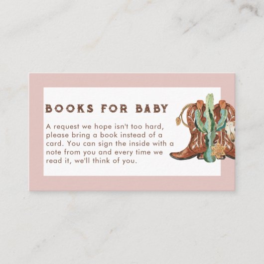 ピンクウェスタン女性のカーボーイ赤ちゃんシャワーベビー本 エンクロージャーカード (正面)
