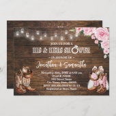 ピンクウェスタン彼と彼女のシャワー結婚納屋 招待状 (正面/裏面)