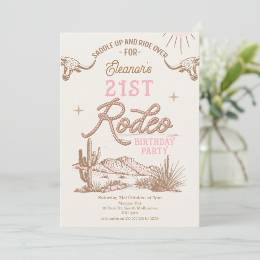 ピンクウェスタン砂漠21stロデオ21st誕生日 招待状 (スタンド正面)