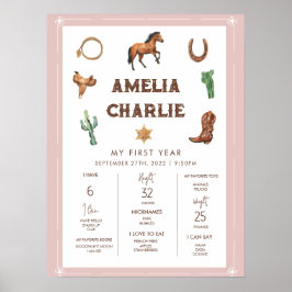 ピンクウェスタン第1年誕生日マイルストーン ポスター