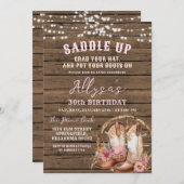 ピンクウェスタン素朴女性のカーボーイエイジ誕生日 招待状 (正面/裏面)