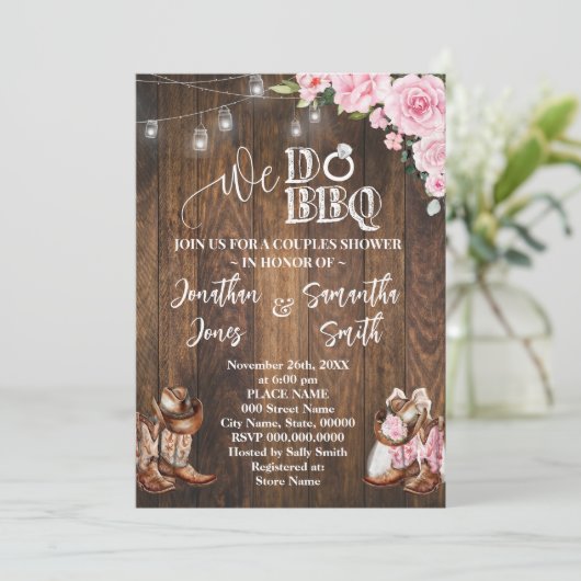 ピンクウェスタンBBQカントリーカップルのシャワーを行う 招待状 (スタンド正面)