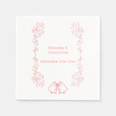 ピンクウェディングレセプションナプキンベルズスクロール スタンダードカクテルナプキン (正面)