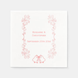 ピンクウェディングレセプションナプキンベルズスクロール スタンダードカクテルナプキン