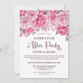 ピンクウェディングレセプション後の幸せなフローラ 招待状 (正面)