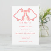 ピンクウェディング日付カードベルとリボンを保存 セーブザデート (スタンド正面)