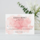 ピンクウェディングRSVPカードのスプラッシュ 出欠カード (スタンド正面)