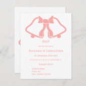 ピンクウェディングRSVPカードベルとリボン 出欠カード (正面/裏面)