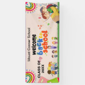 ピンクウェルカム新学期バナー 横断幕 (縦)