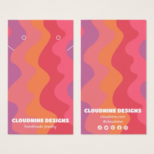 ピンクウェーブイヤリングネックレスジュエリーディスプレイカード (正面&裏面)
