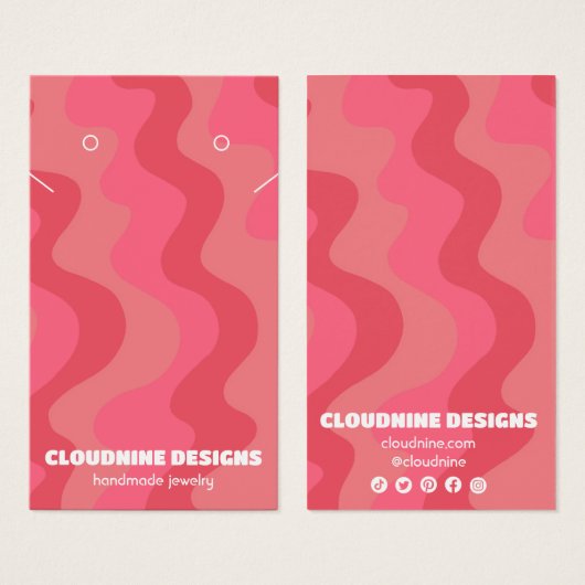 ピンクウェーブイヤリングネックレスジュエリーディスプレイカード (正面&裏面)