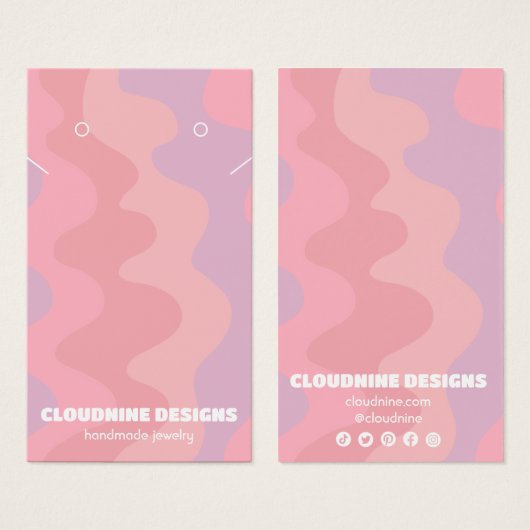 ピンクウェーブイヤリングネックレスジュエリーディスプレイカード (正面&裏面)