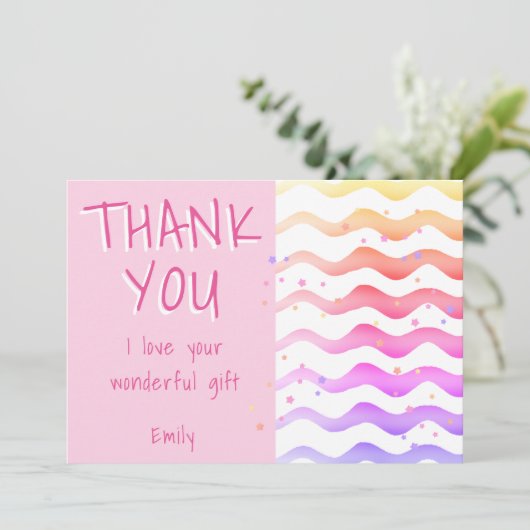 ピンクウェーブガール誕生日 サンキューカード (スタンド正面)