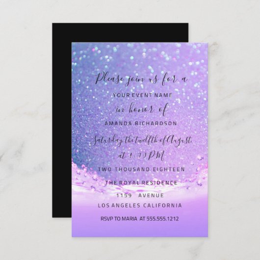 ピンクウェーブズ海ピンクパープルブルーブライダル結婚ズ 招待状 (正面/裏面)