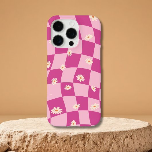 ピンクウェーブチェッカーボードデイジーiPhone 15 16ケース Case-Mate iPhoneケース