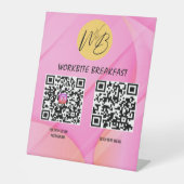 ピンクウェーブモダンレストランメニューInstagram Qrコード 台座サイン (正面)