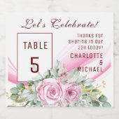 ピンクウェーブ&フローラテーブル番号きらめくワインラボ スパークリングワインラベル (シングルラベル)