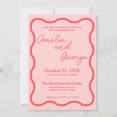 ピンクウェーレトロ結婚式招待状 招待状 (正面)