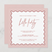 ピンクウェー縁どハローフォーティ誕生日招待状 招待状 (正面/裏面)