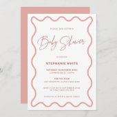 ピンクウェー縁どブベビーシャワーパーティの招待状 招待状 (正面/裏面)