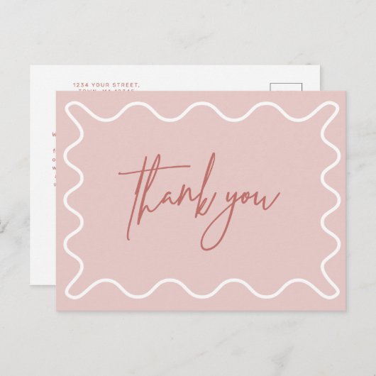 ピンクウェー縁どブーありがとうはがき インビテーションポストカード (正面/裏面)