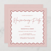 ピンクウェー縁どブ引っ越し祝いパーティーパーティの招待状 招待状 (正面/裏面)