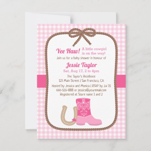 ピンクウエスタンカントリーベビーシャワー招待状 招待状 (正面)