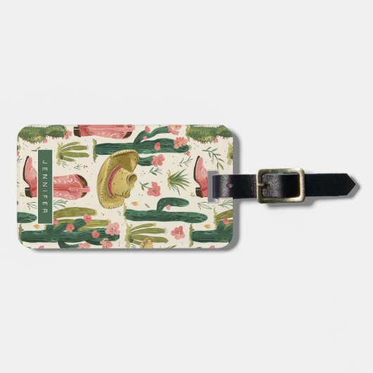 ピンクウエスタンサボテン荷物タグ ラゲッジタグ (正面横)