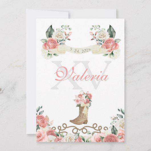 ピンクウエスタンチャラウーマン女性のカーボーイキンセアニラ 招待状 (裏面)