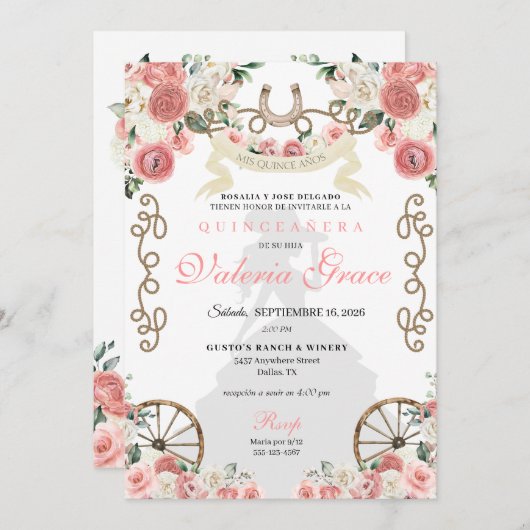 ピンクウエスタンチャラウーマン女性のカーボーイキンセアニラ 招待状 (正面/裏面)