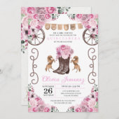 ピンクウエスタンチャラフローラブーツキンセアニラ 招待状 (正面/裏面)