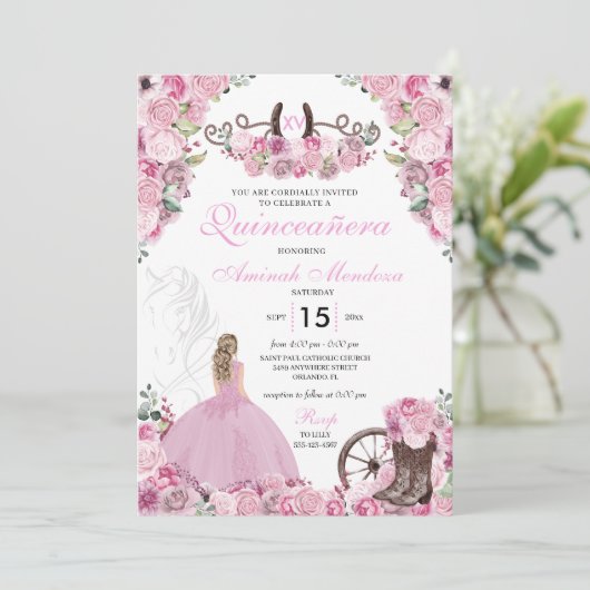 ピンクウエスタンチャラフローラブーツキンセアニラ 招待状 (スタンド正面)