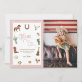 ピンクウエスタンファースト誕生日ロデオサンキューカード サンキューカード (正面)