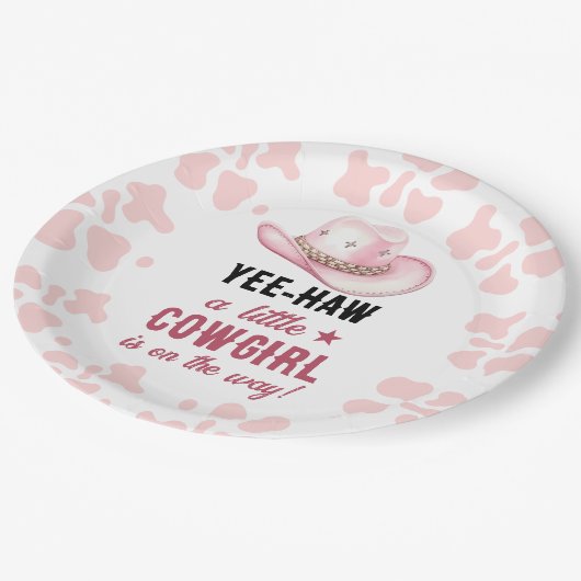 ピンクウエスタンロデオ女性のカーボーイベビーシャワー ペーパープレート (アングル)