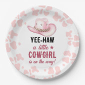 ピンクウエスタンロデオ女性のカーボーイベビーシャワー ペーパープレート (正面)