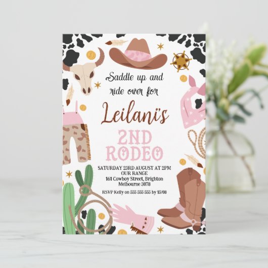 ピンクウエスタンワイルドウェスト2ndロデオ誕生日 招待状 (スタンド正面)