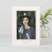 ピンクウォッシュパームズと金ゴールドフレーム写真卒業 案内状 (スタンド正面)