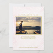 ピンクウォッシュパームズと金ゴールドフレーム写真卒業 案内状 (裏面)