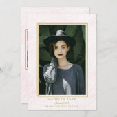 ピンクウォッシュパームズと金ゴールドフレーム写真卒業 案内状 (正面/裏面)