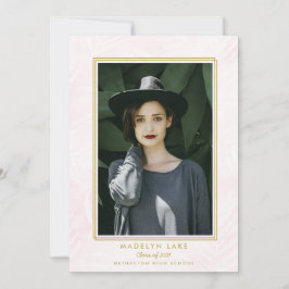 ピンクウォッシュパームズと金ゴールドフレーム写真卒業 案内状