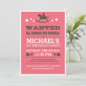 ピンクウォッチングウエスタンカウボーイ誕生日招待状 招待状 (スタンド正面)