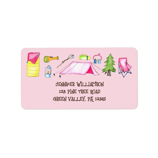 ピンクウォーかわいらしターカラーキャンピングコラージアドレス ラベル (正面)